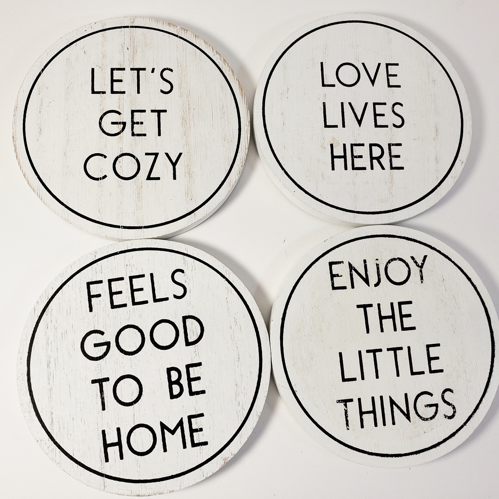 White Round Wood Coasters Set